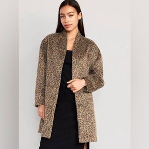 NWT Old Navy Long-Line Cardigan Coat in Brown Leopard Womens Plus Size 3X NEW